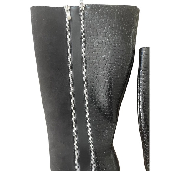 Womens Boots Size 8.5 Black Faux Suede Leather Double Zipper Knee Boots - Picture 2 of 9
